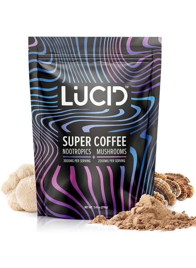 Lucid Superfood Organic Mushroom Coffee with Nootropics - Lion's Mane, Tremella, Cordyceps & Turkey Tail - Instant Mushroom Coffee Focus Brain Health - Alpha GPC, L-Theanine, Ginko Biloba - USA Made - Image 1