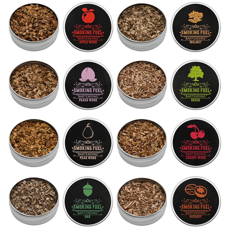 Micovay Smoking Wood Chips Cocktail Smoker 8 Flavors Natural Wood Chips Including Cherry Apple Hickory Beech Pear Walnut Peach Oak Sawdust for Husband Fathers Gift Smoke Gun Cocktails Drinks Food 