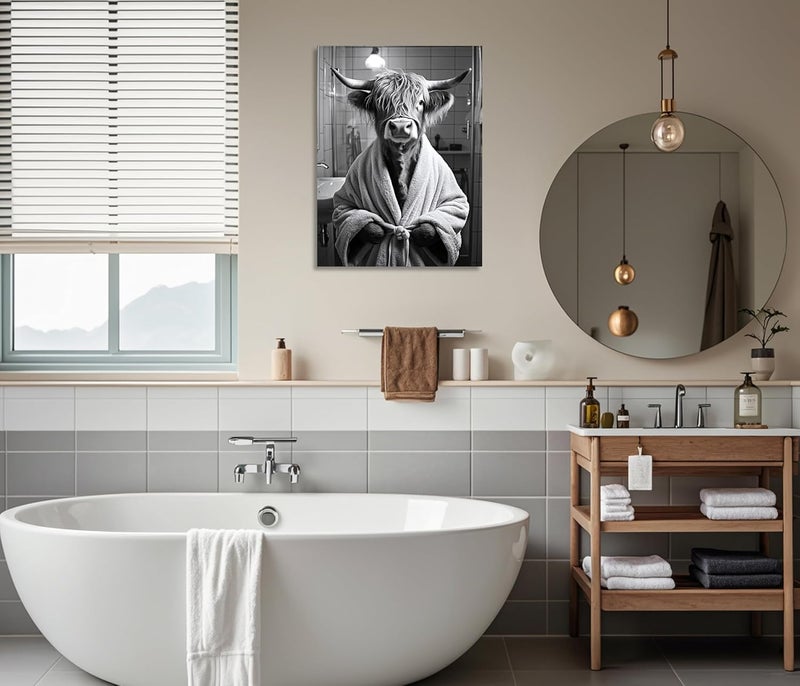 OWNANRTHM Highland Cow Bathroom Canvas Wall Art Set - Image 4