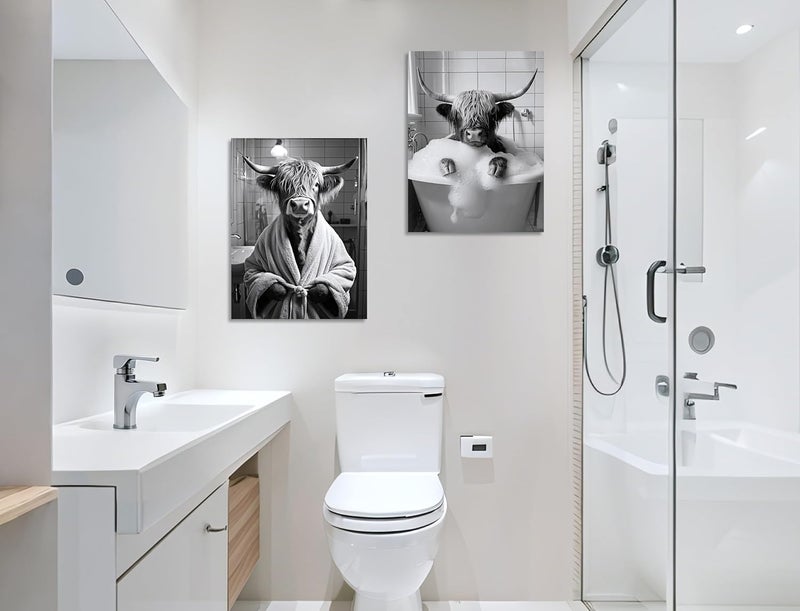 OWNANRTHM Highland Cow Bathroom Canvas Wall Art Set - Image 5