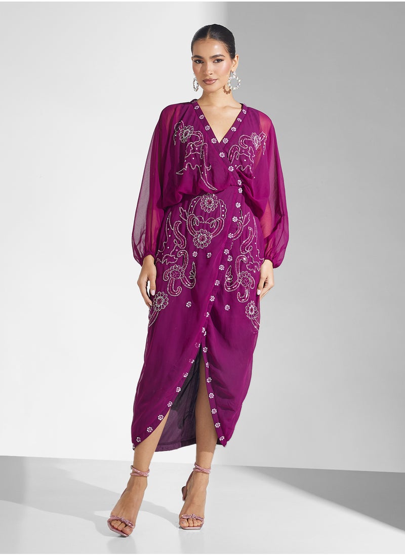 Amelia Rose Asymmetric Baloon Sleeve Dress  - Image 4