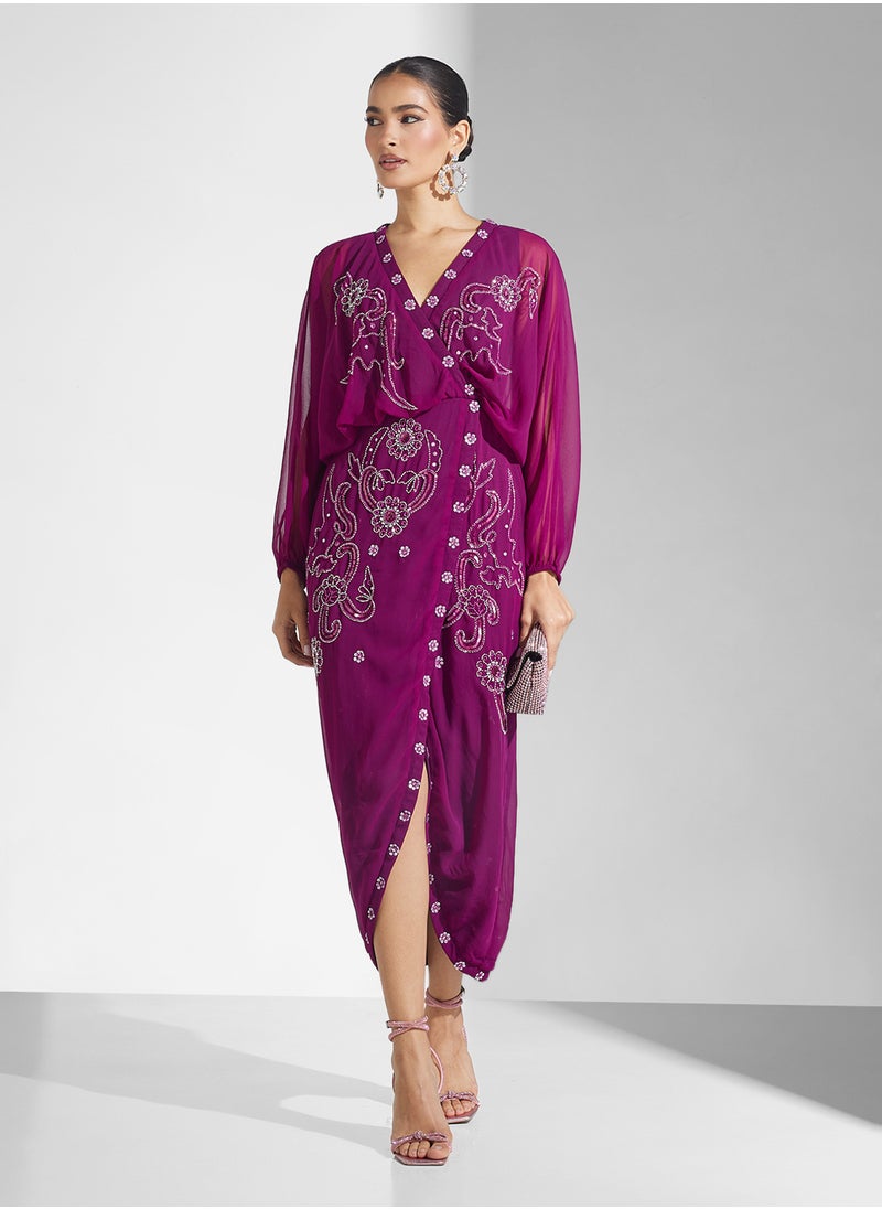 Amelia Rose Asymmetric Baloon Sleeve Dress  - Image 1