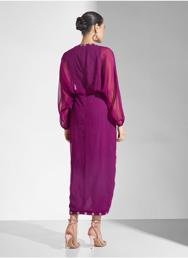 Amelia Rose Asymmetric Baloon Sleeve Dress  - Image 2