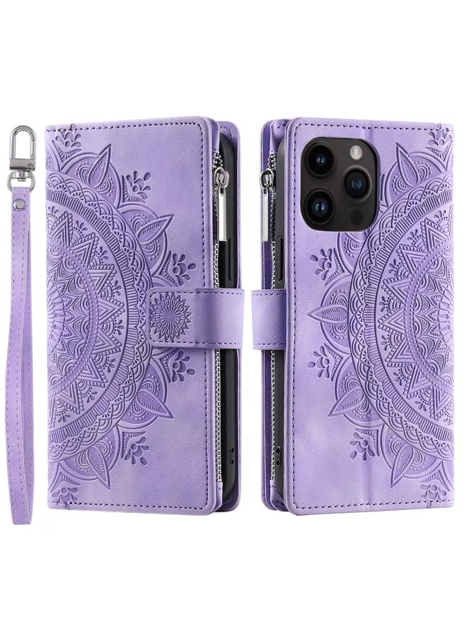 S-TOP Case For iPhone 16 Pro Multi-Card Totem Zipper Leather Phone Case - Image 3