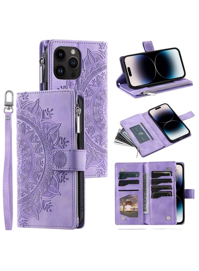 S-TOP Case For iPhone 16 Pro Multi-Card Totem Zipper Leather Phone Case - Image 1