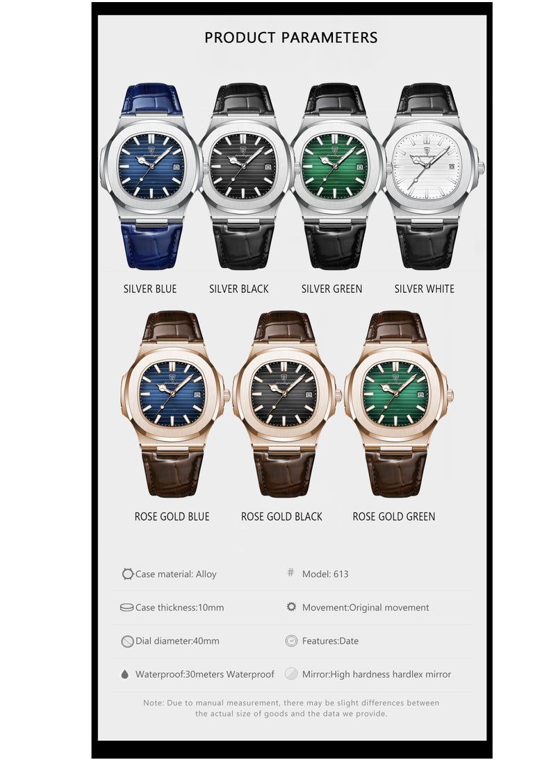 Ultra Thin Waterproof Men's Watch with Calendar, Mineral Glass, and Unique Octagonal Case Design