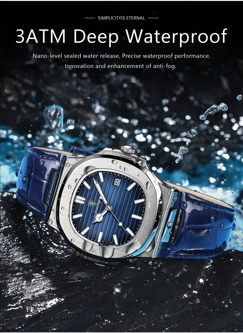 Ultra Thin Waterproof Men's Watch with Calendar, Mineral Glass, and Unique Octagonal Case Design