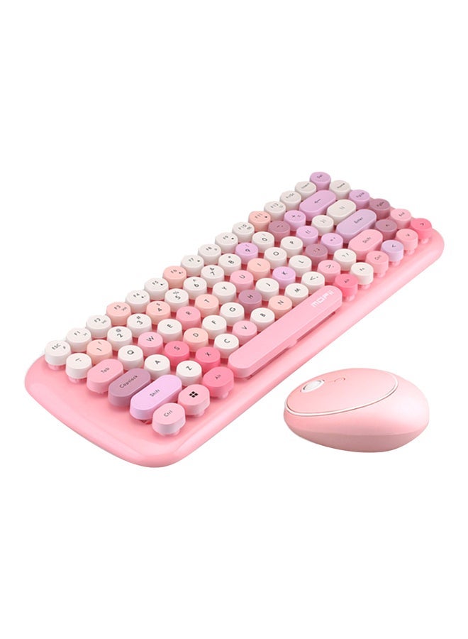 NIBEMINENT 2-Piece Wireless Round Keycap Keyboard Mouse Set Pink/Purple - Image 1