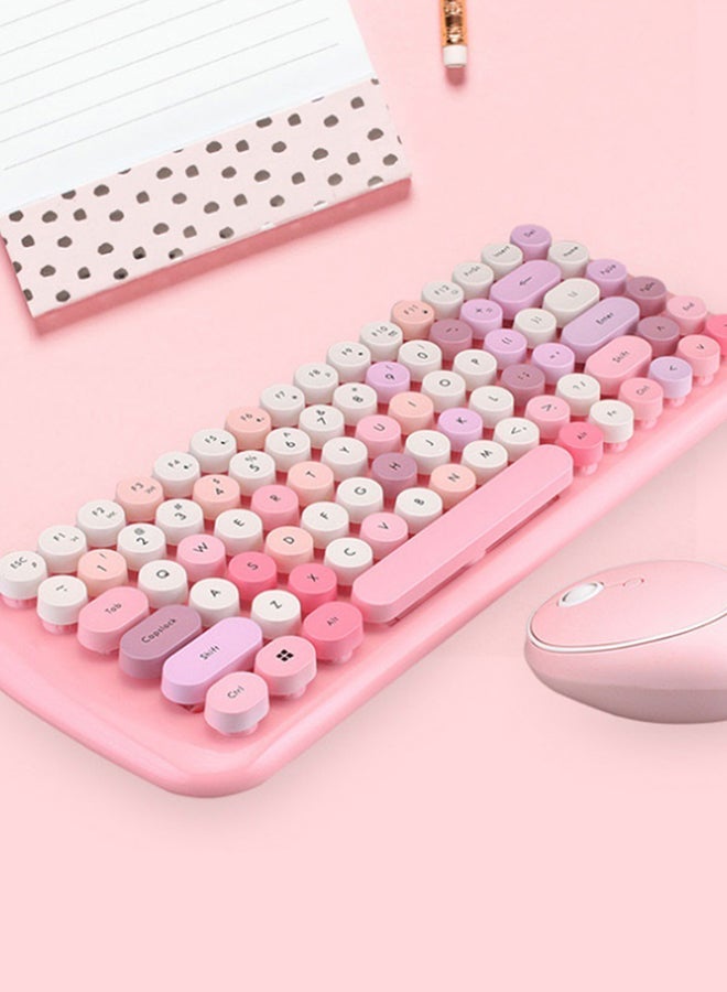 NIBEMINENT 2-Piece Wireless Round Keycap Keyboard Mouse Set Pink/Purple - Image 3
