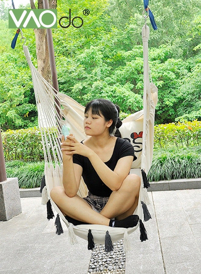 VAOdo Hammock Chair Hanging Rope Swing Max 150Kg 2 Cushions Included Large Macrame Hanging Chair for Superior Comfort with Hardware Kit White - Image 4