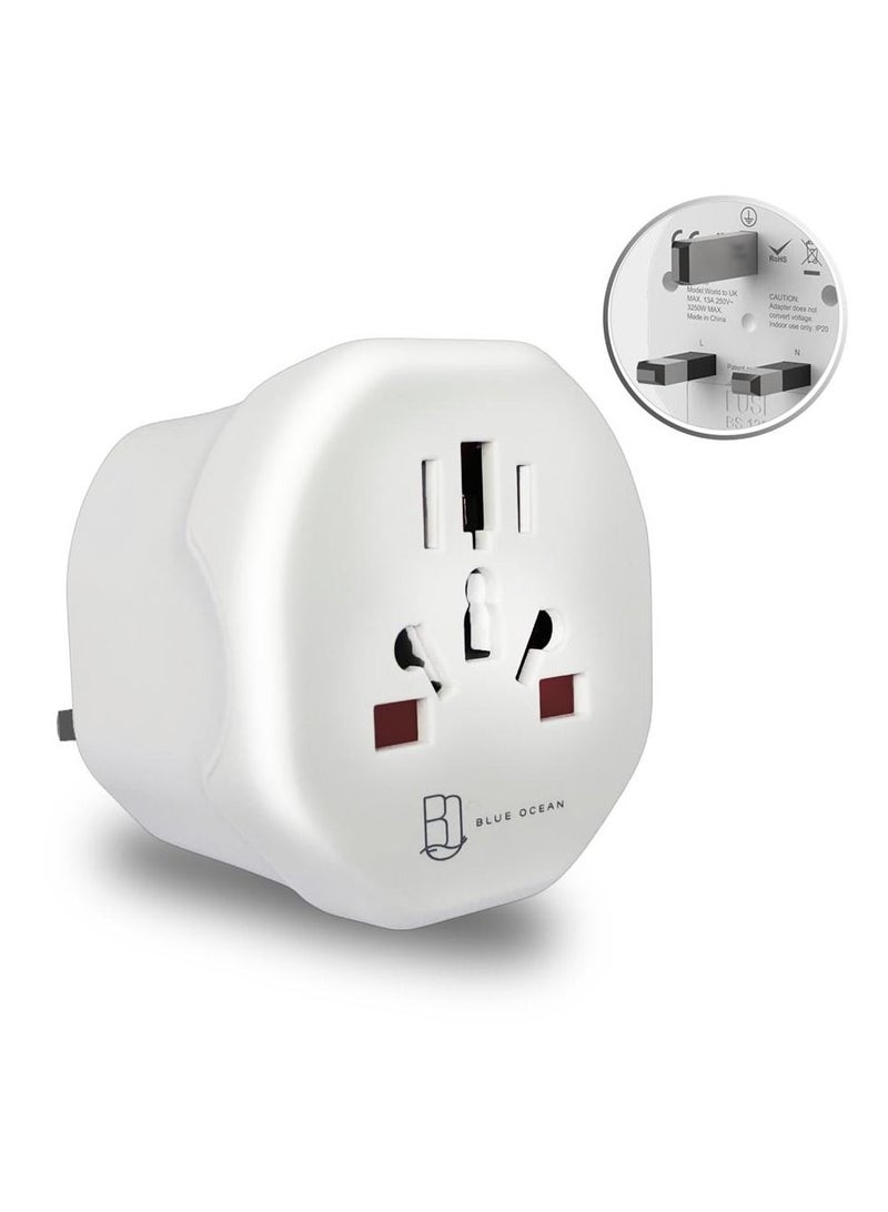 بلو أوشن من العالم إلى الإمارات العربية المتحدة المملكة المتحدة المملكة العربية السعودية HK 3-Pin محول السفر ، قابس محول مع مصهر 13 أمبير ، حزمة من اثنين - Image 1