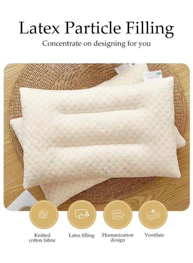 DUNISO 1Pair of Sleep Pillow Natural Premium Latex Pillow Ergonomically Comfortable Medium Support Sleeping Bed Pillows with Breathable Knitted Pillowcase Relief Neck Shoulder Pain for Side, Back, and Stomach Sleeper - Image 2
