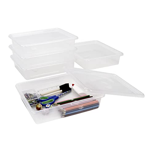 Storex Letter Size Deep Storage Tray – Organizer Bin with Non-Snap Lid for Classroom, Office and Home, Translucent, 5-Pack (62566A05C), 10 x 13 x 3 Inches - Image 1