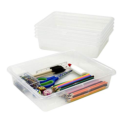 Storex Letter Size Deep Storage Tray – Organizer Bin with Non-Snap Lid for Classroom, Office and Home, Translucent, 5-Pack (62566A05C), 10 x 13 x 3 Inches - Image 4