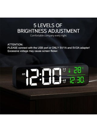 Digital Clock, Digital Clock Large Display, LED Digital Alarm Clock for Living Room, Rechargeable, Sound-Activated, Snooze, Date &Temp Display Digital Wall Clock, for Bedroom Kitchen Office, Black - view 5