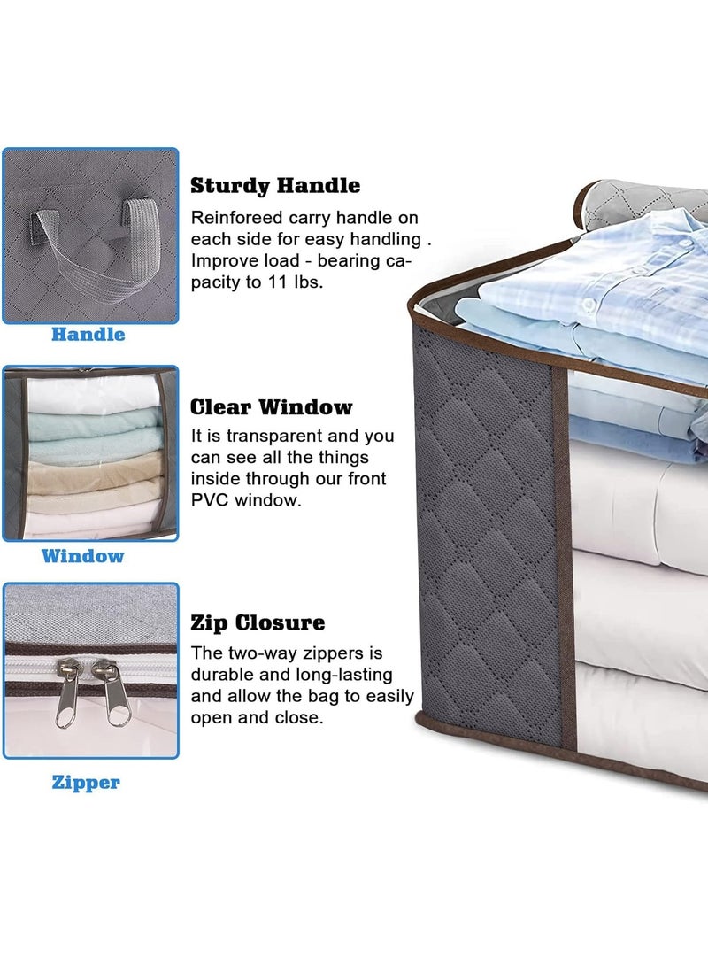 Large Foldable Zippered Storage Bag, 3-Piece, with Reinforced Handle, Grey/Blue/Black, 60x40x35cm  - Image 3