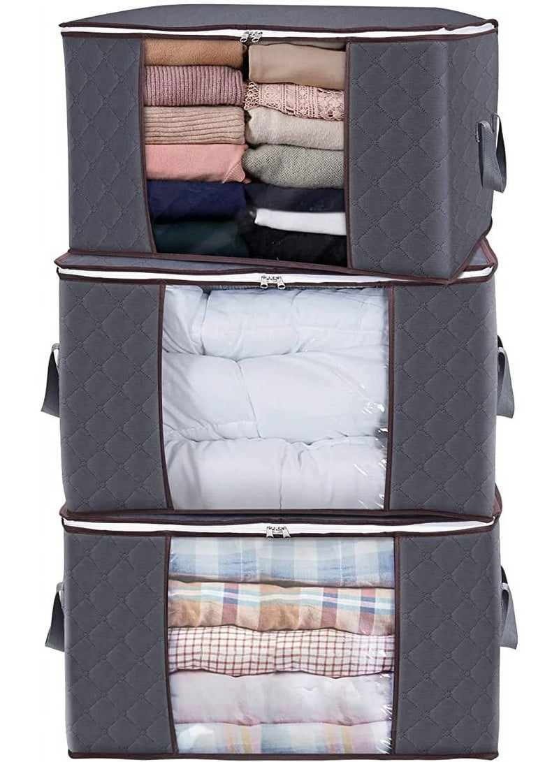 Large Foldable Zippered Storage Bag, 3-Piece, with Reinforced Handle, Grey/Blue/Black, 60x40x35cm  - Image 1