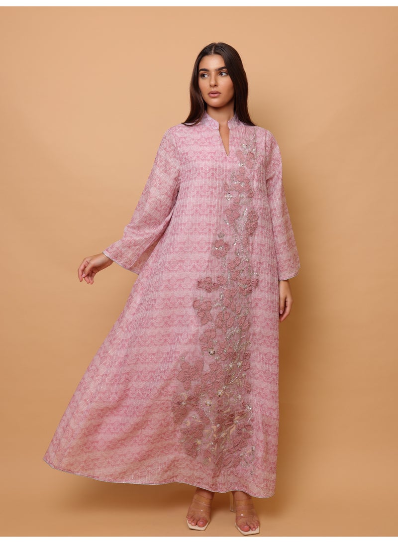 IKKXA Printed 2 Color Gold Sequin Jalabiya IK4024 Peach - Image 5