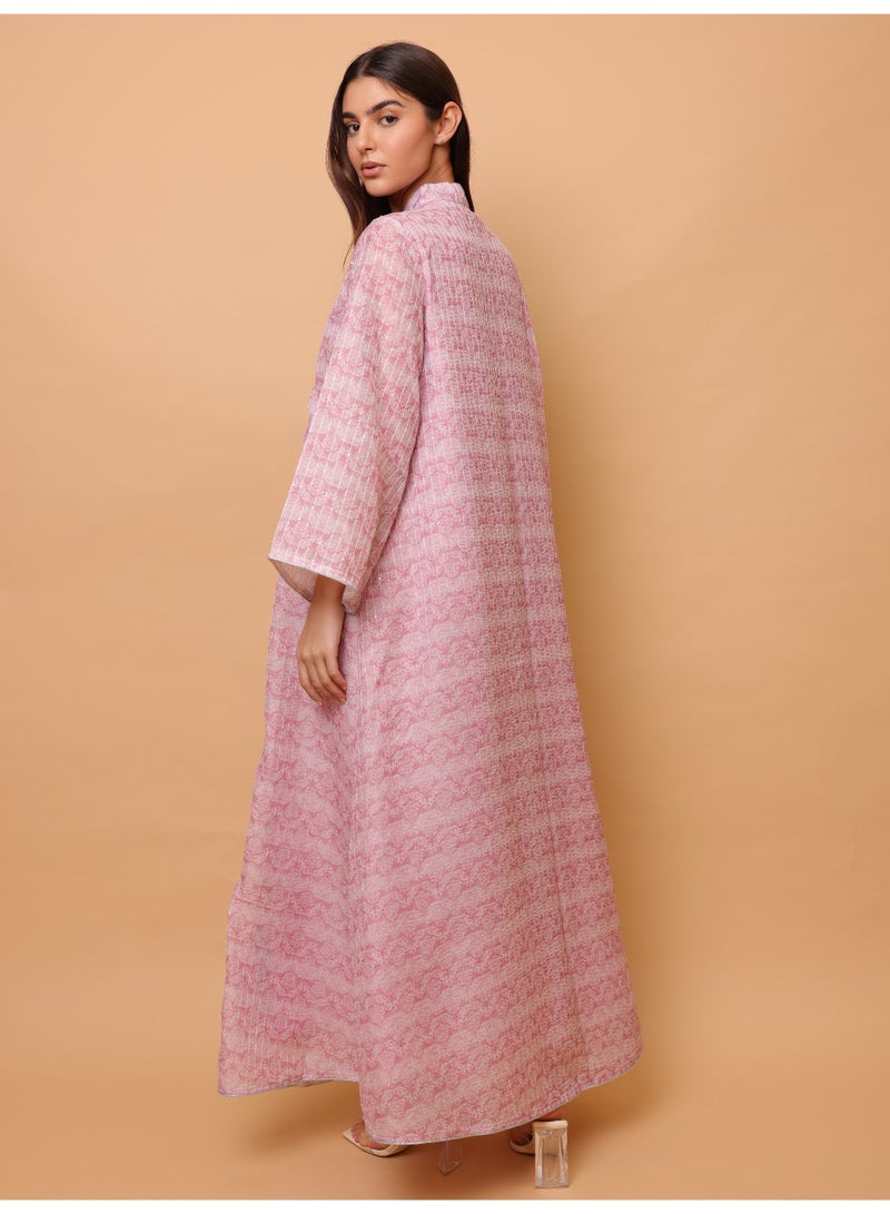 IKKXA Printed 2 Color Gold Sequin Jalabiya IK4024 Peach - Image 4