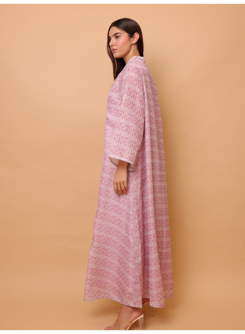 IKKXA Printed 2 Color Gold Sequin Jalabiya IK4024 Peach - Image 3