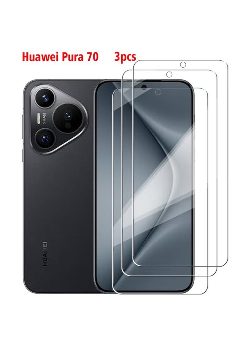 X-level 3 Pcs Huawei Pura 70 Screen Protector, Tempered Glass 9H Hardness High Definition Full Covered Clear Scratch Resistant Bubble Free Anti-Fingerprints  - Image 1