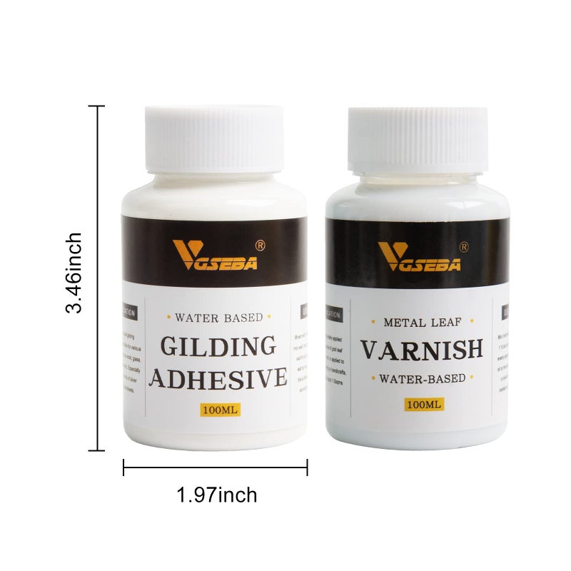 VGSEBA Gold Leaf Adhesive, 6.8oz Gilding Adhesive Set, Metal Leaf Glue and Varnish for Foil Transfer Sheets, Decor Foil, Arts Use (200ml + 2 Brushes + 2 Gloves) - Image 3