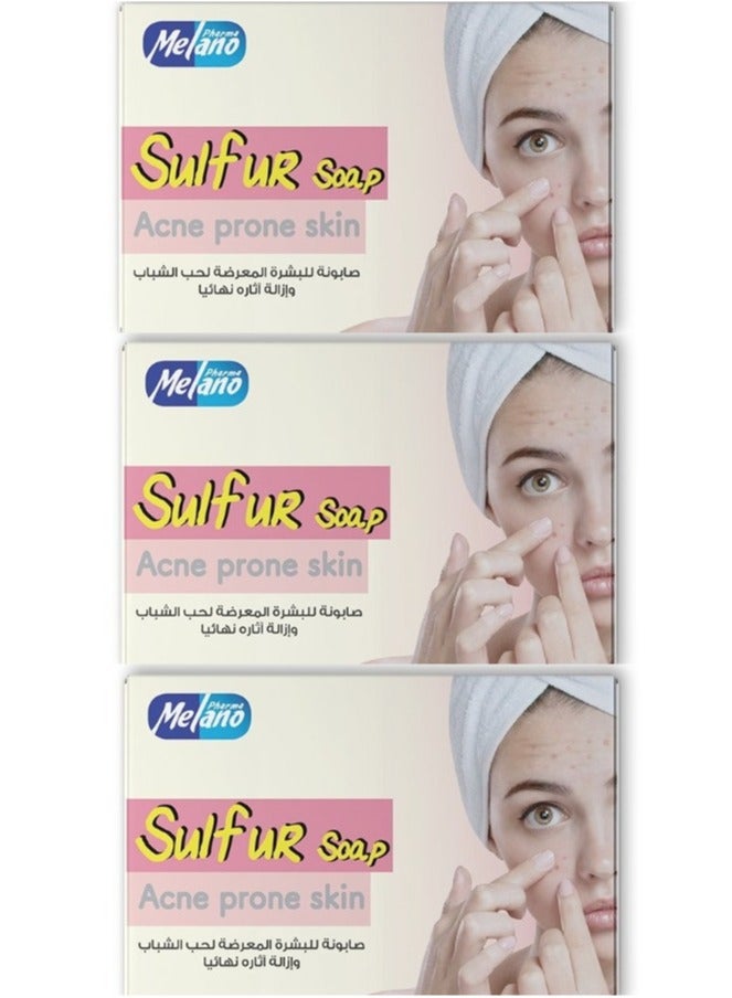 Melano Pharma Three Pieces Of Sulfur Soap Acne Prone Skin 100x3 g - Image 1