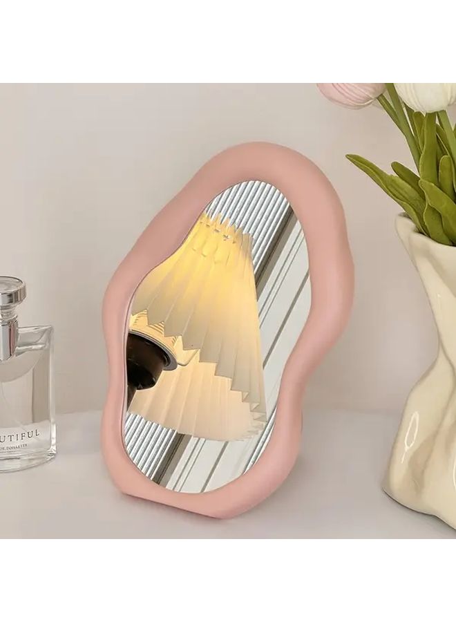 Pink Portable Cloud Pattern Makeup Mirror with Plastic Frame for Home Office Travel - Image 5