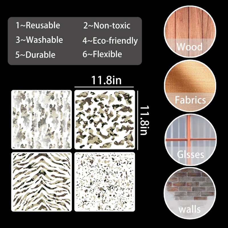 Boqon 9 Pieces Camo Stencils for Spray Paint, Camouflage Pattern Stencils Templates Reusable Digital Camo Paint Stencils for Boat DIY Crafts Spray Painta (11.8 Ã— 11.8 in Camo) - Image 4
