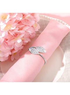 Hotop Hotop 48 Pcs Silver Napkin Rings Set Bling Napkin Rings Metal Leaves Napkin Holders Rhinestone Napkin Buckle for Christmas Party Wedding Celebrate Festival Dinner Table Decoration  - Image 2