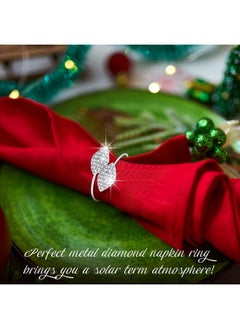 Hotop Hotop 48 Pcs Silver Napkin Rings Set Bling Napkin Rings Metal Leaves Napkin Holders Rhinestone Napkin Buckle for Christmas Party Wedding Celebrate Festival Dinner Table Decoration  - Image 4