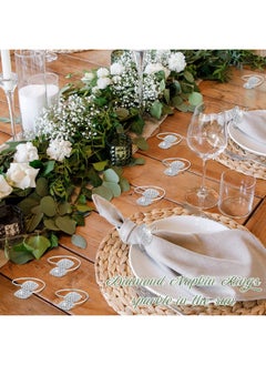 Hotop Hotop 48 Pcs Silver Napkin Rings Set Bling Napkin Rings Metal Leaves Napkin Holders Rhinestone Napkin Buckle for Christmas Party Wedding Celebrate Festival Dinner Table Decoration  - Image 5