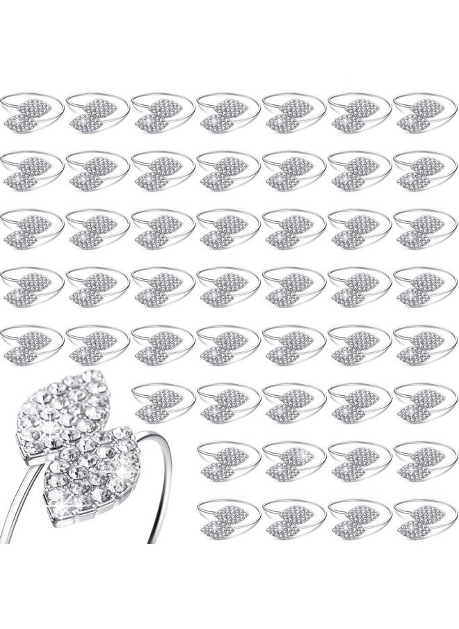 Hotop Hotop 48 Pcs Silver Napkin Rings Set Bling Napkin Rings Metal Leaves Napkin Holders Rhinestone Napkin Buckle for Christmas Party Wedding Celebrate Festival Dinner Table Decoration  - Image 1