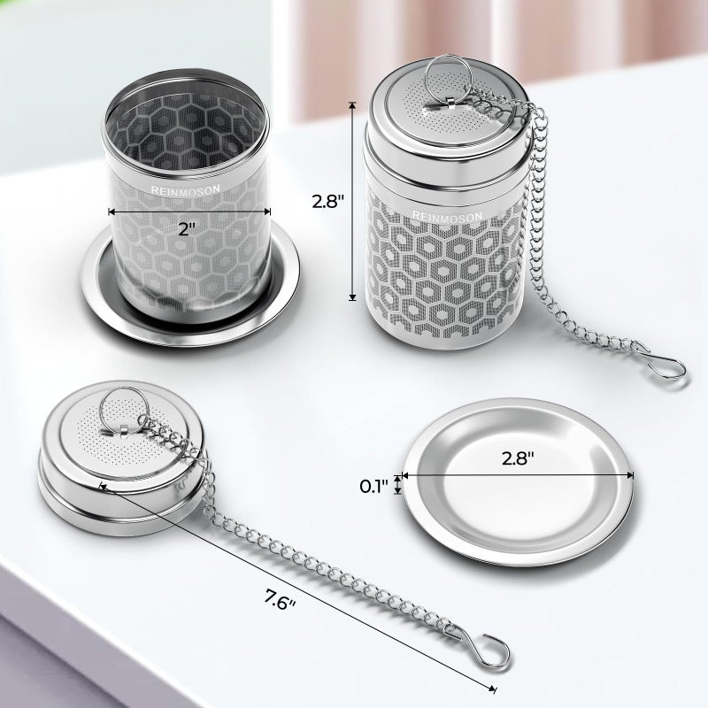 Reinmoson 2 Pack Reinmoson Large Tea Infuser for Loose Tea & Spice Infuser for Cooking, Extra Fine Mesh Large Tea Strainers, 304 Stainless Steel Loose Leaf Tea Steeper for Black Tea, Rooibos, etc - Image 2