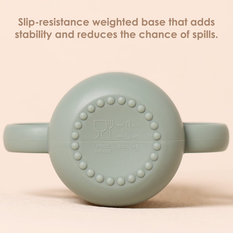 ROCCED Silicone Training Cup for Infants 2 Handles, Toddler Learning Cup Baby Drinking Open Cups Easy Grip Handles Toddler Cup for 6 Months+ 150ml/5oz-Sage - Image 3