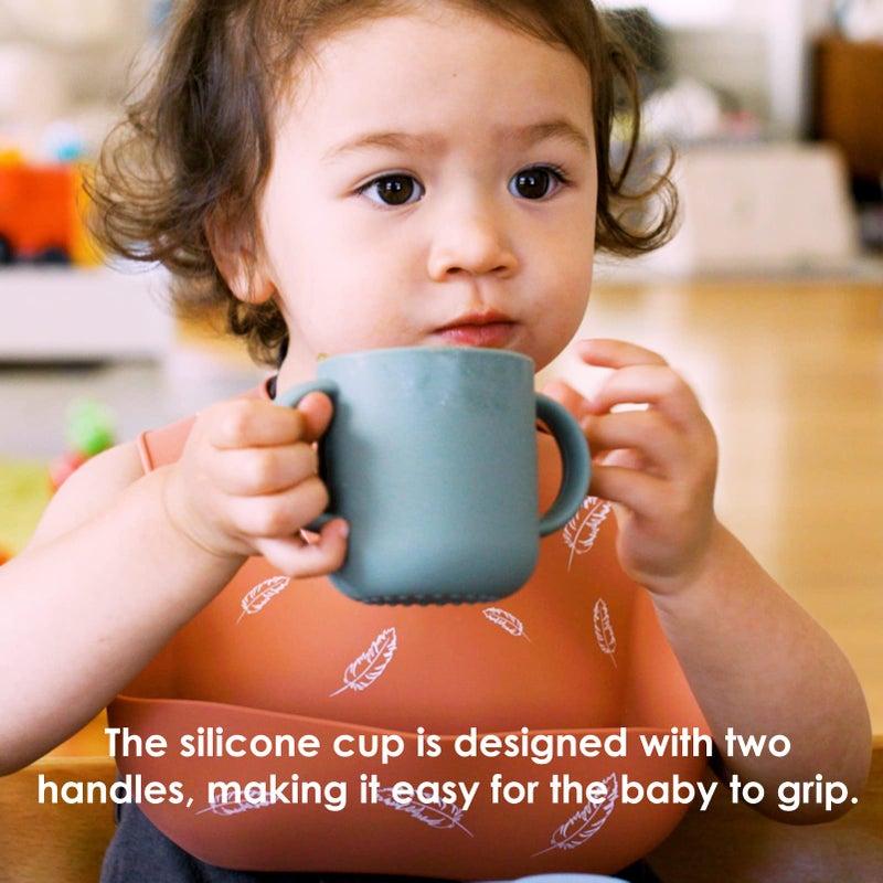 ROCCED Silicone Training Cup for Infants 2 Handles, Toddler Learning Cup Baby Drinking Open Cups Easy Grip Handles Toddler Cup for 6 Months+ 150ml/5oz-Sage - Image 4