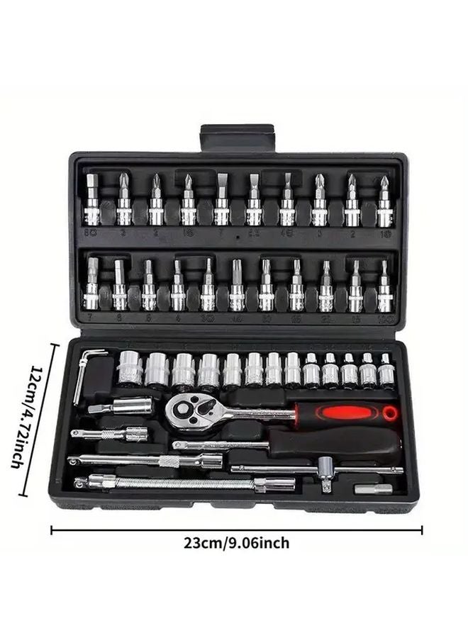 46 Pcs Black Automotive Tool Kit Ratchet Torque Wrench And Multi Screwdriver Set - Image 3