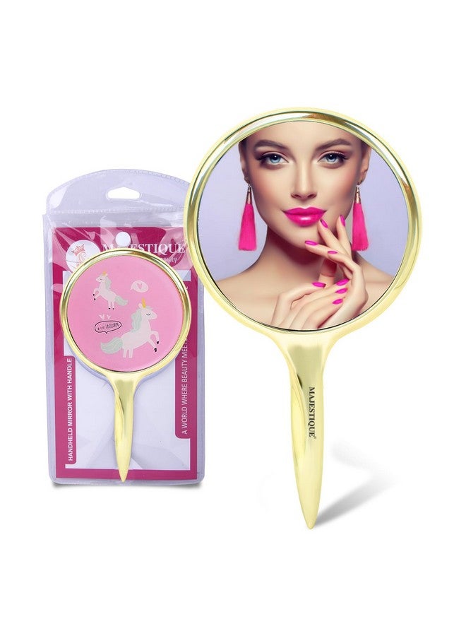 MAJESTIQUE Makeup Mirror Round Shape Glass Handy Mirror Medium Size Hand Mirror for Makeup, Beauty, Grooming for Girls Women - Image 1