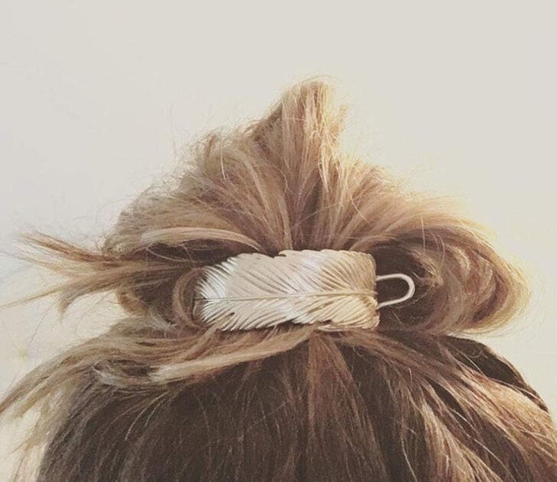 فوداتم زينة شعر على شكل ورقة سبيكة إبداعية، عصا شعر، دبوس شعر، إكسسوارات شعر بسيطة، مشبك شعر، دبوس شعر، حامل لتشكيل كعكة الشعر بالريش، قفص كعكة شعر عتيق للنساء (لون الذهب الوردي) - Image 3
