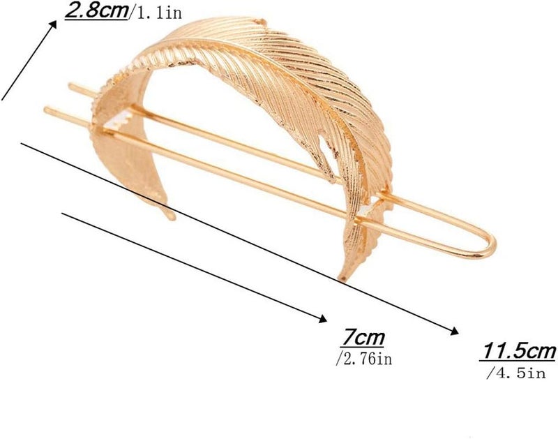 فوداتم زينة شعر على شكل ورقة سبيكة إبداعية، عصا شعر، دبوس شعر، إكسسوارات شعر بسيطة، مشبك شعر، دبوس شعر، حامل لتشكيل كعكة الشعر بالريش، قفص كعكة شعر عتيق للنساء (لون الذهب الوردي) - Image 4