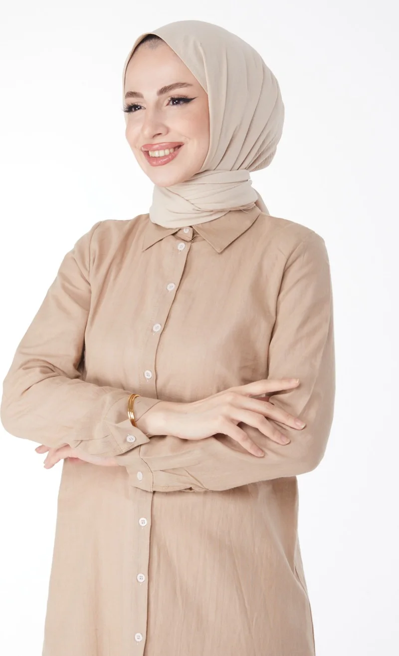 Tofisa Plain Shirt Collar Women's Mink Tunic - 13141