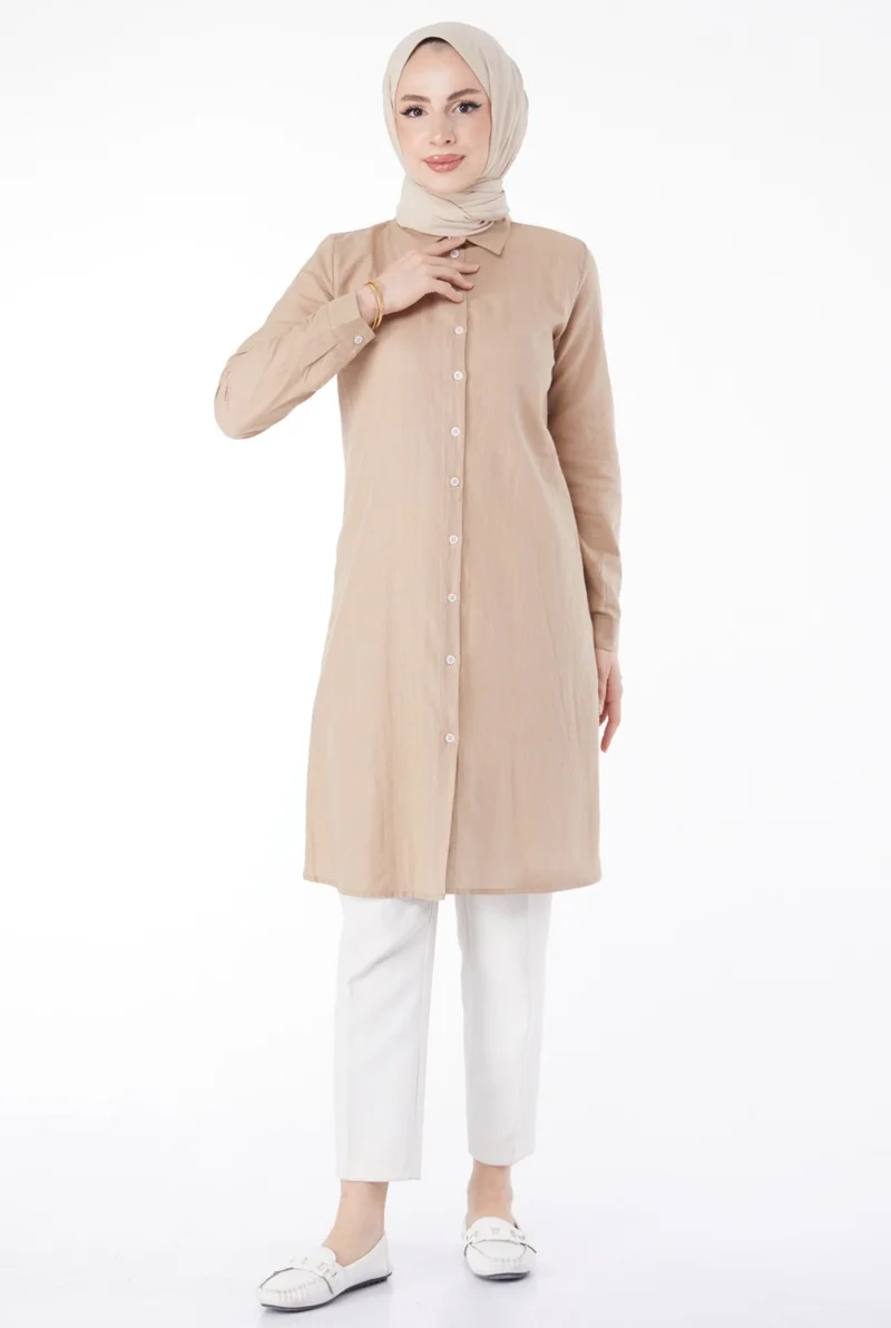 Tofisa Plain Shirt Collar Women's Mink Tunic - 13141