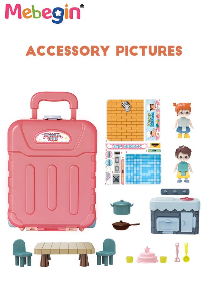 MEBEGIN 2-in-1 Kitchen Playset with Travel Case Mode, Musical Suitcase with 4 Buttons and Rich Kitchen Accessaries, Kitchen Pretend Play Toys, Travel Suitcase Turning into Kitchen Restaurant Kit, Ideal Gift for Kids Aged 3+  - Image 4