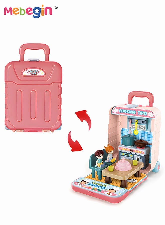 MEBEGIN 2-in-1 Kitchen Playset with Travel Case Mode, Musical Suitcase with 4 Buttons and Rich Kitchen Accessaries, Kitchen Pretend Play Toys, Travel Suitcase Turning into Kitchen Restaurant Kit, Ideal Gift for Kids Aged 3+  - Image 3