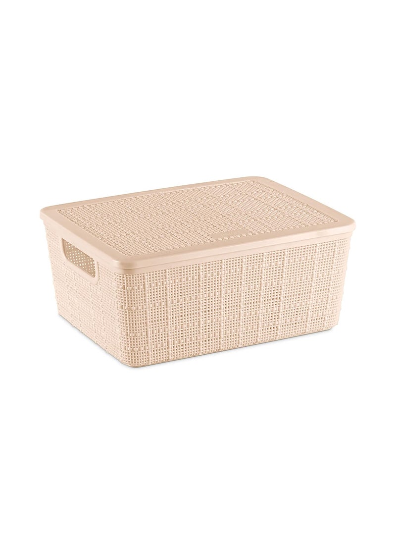 Milton Milton Dobby Multipurpose Storage Small Basket With Lid, 1 Pc, (24.5 x 19 x 10.8 cm - 3.5 Ltrs), Ivory | For Kitchen | Toys | Accessories | Clothes | Vegetables | Cosmetics | Books | Office  - Image 1