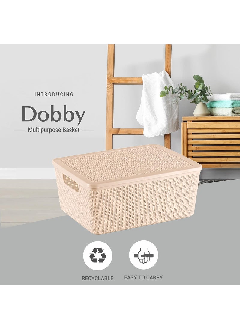 Milton Milton Dobby Multipurpose Storage Small Basket With Lid, 1 Pc, (24.5 x 19 x 10.8 cm - 3.5 Ltrs), Ivory | For Kitchen | Toys | Accessories | Clothes | Vegetables | Cosmetics | Books | Office  - Image 3