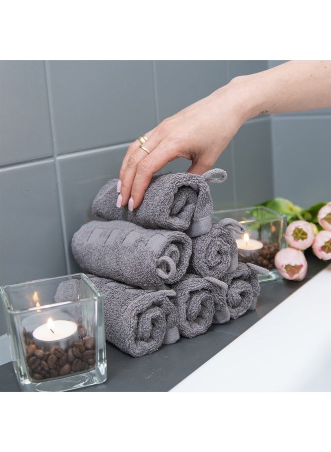 Bath Mitts - Pack of 6 - (6" x 9") European Style Washcloth with Loop (Charcoal, 6 x 9 inches)