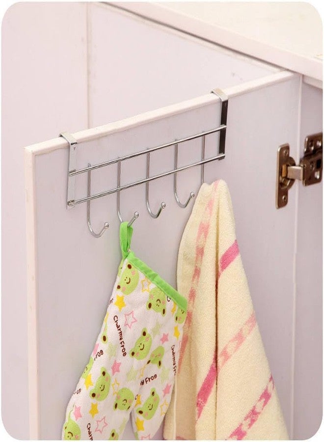 VIVITO Stainless Steel Door Hook Organiser (5 Hooks) | Over-The-Door & Wall Hanger Rack for Clothes, Towels, Bags, Keys & Kitchen Tools | Rust-Free, Heavy-Duty & Space-Saving Solution (Pack of 2) - Image 2