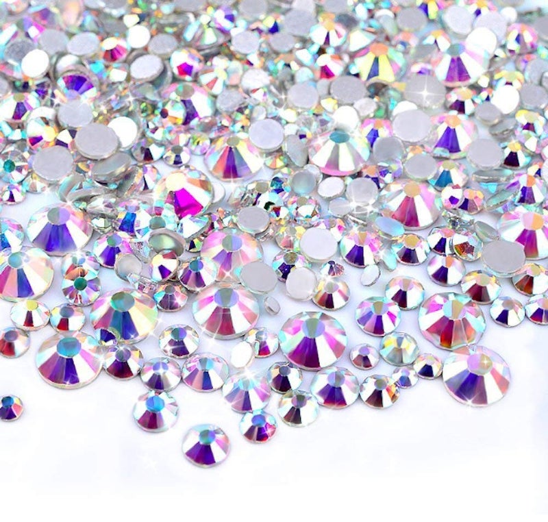 AD Beads 1440 Pieces Mixed Size No Hotfix Glue on Quality Glass Flatback Rhinestones Round Crystal Gems 02 Crystal AB