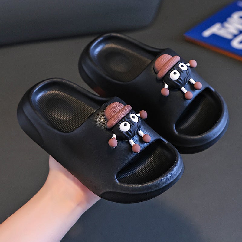 Childrens Slippers Feeling on Dung Boys and Girls Summer Cartoon Cute Soft Bottom Thick Bottom Childrens Outer Wear Sandals Black